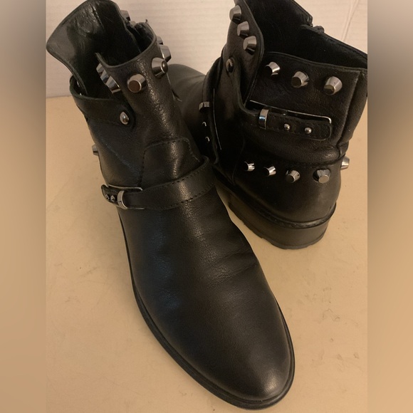Stuart Weitzman Black Studded Leather Boots - Picture 1 of 11